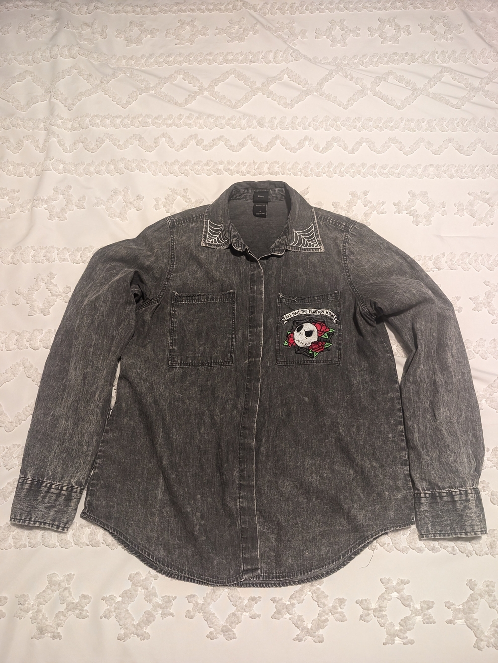 Disney The Nightmare Before Christmas Black Washed Button-Down Shirt Size Small